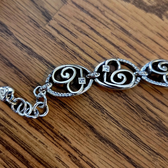 BRIGHTON Vintage Swirl Heart And Crystal Link Bracelet SWEET AND SPARKLY! - Picture 7 of 11